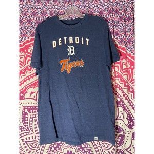 Detroit Tigers Shirt Blue Orange Majestic Size Large